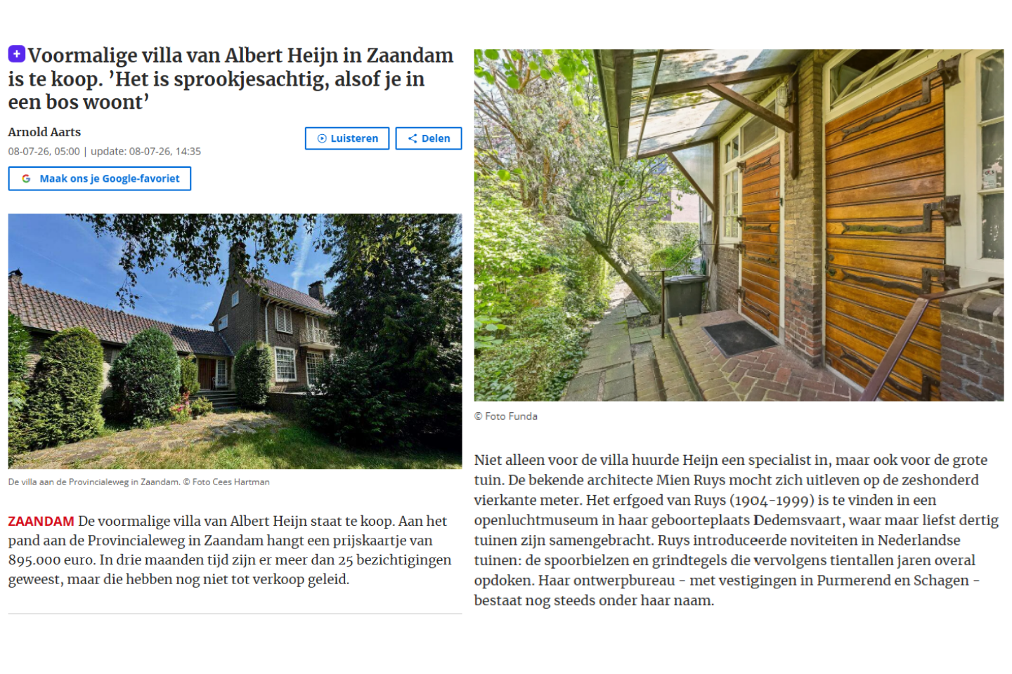 Foto Noordhollands Dagblad Mien Ruys Provinciale weg 250 Zaandam